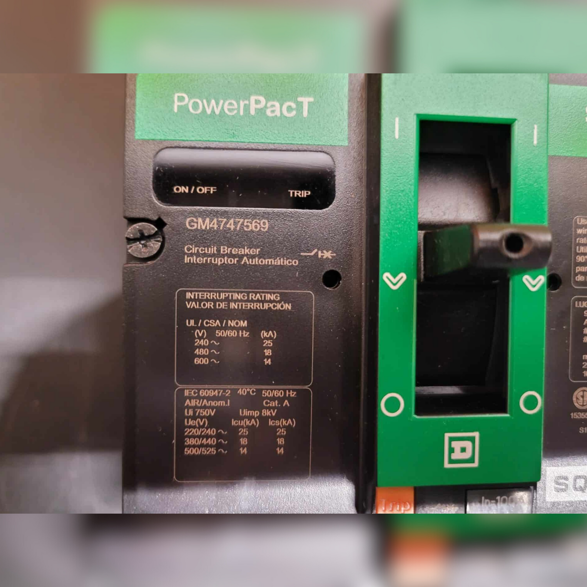 New 100 Amp Square D HDP36100CU33XTX Breaker LCB, 100A, HD, MICRO LSI, 100% switch and information