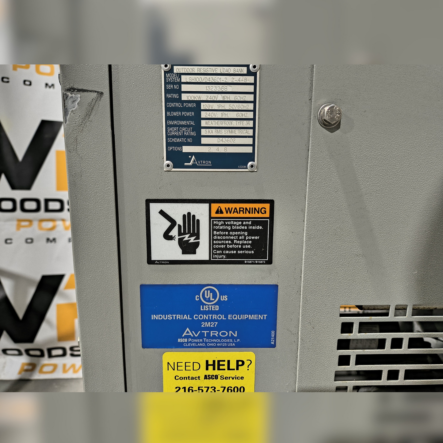 New 100 kW Avtron LSH100 Outdoor Resistive Load Bank Stickers