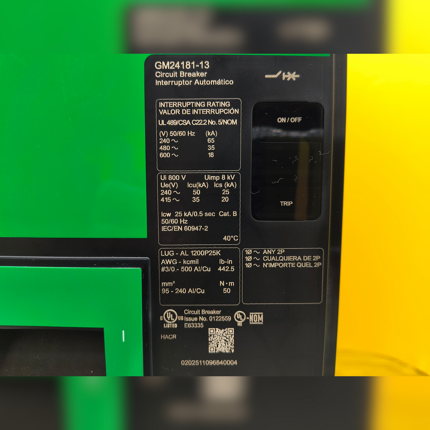New 1200 Amp Square D PGP36120CU33A LSI Breaker details