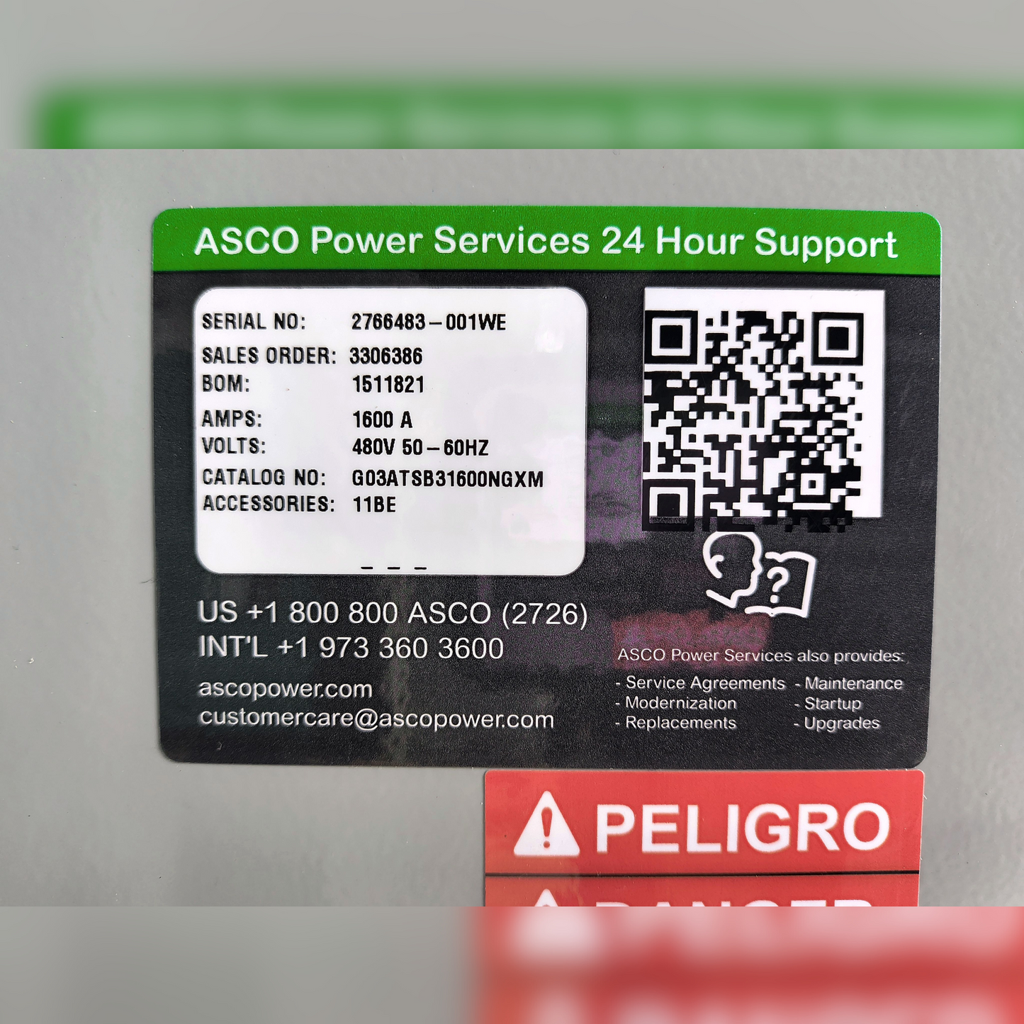 New 1600 Amp ASCO Series 300 G03ATSB31600NGXM Automatic Transfer Switch 24 Hour Support Sticker
