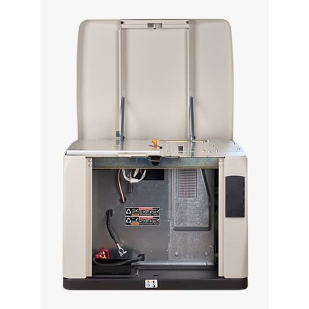 New 20 kW Cummins RS20AC QuietConnect Residential Generator front view and inside view