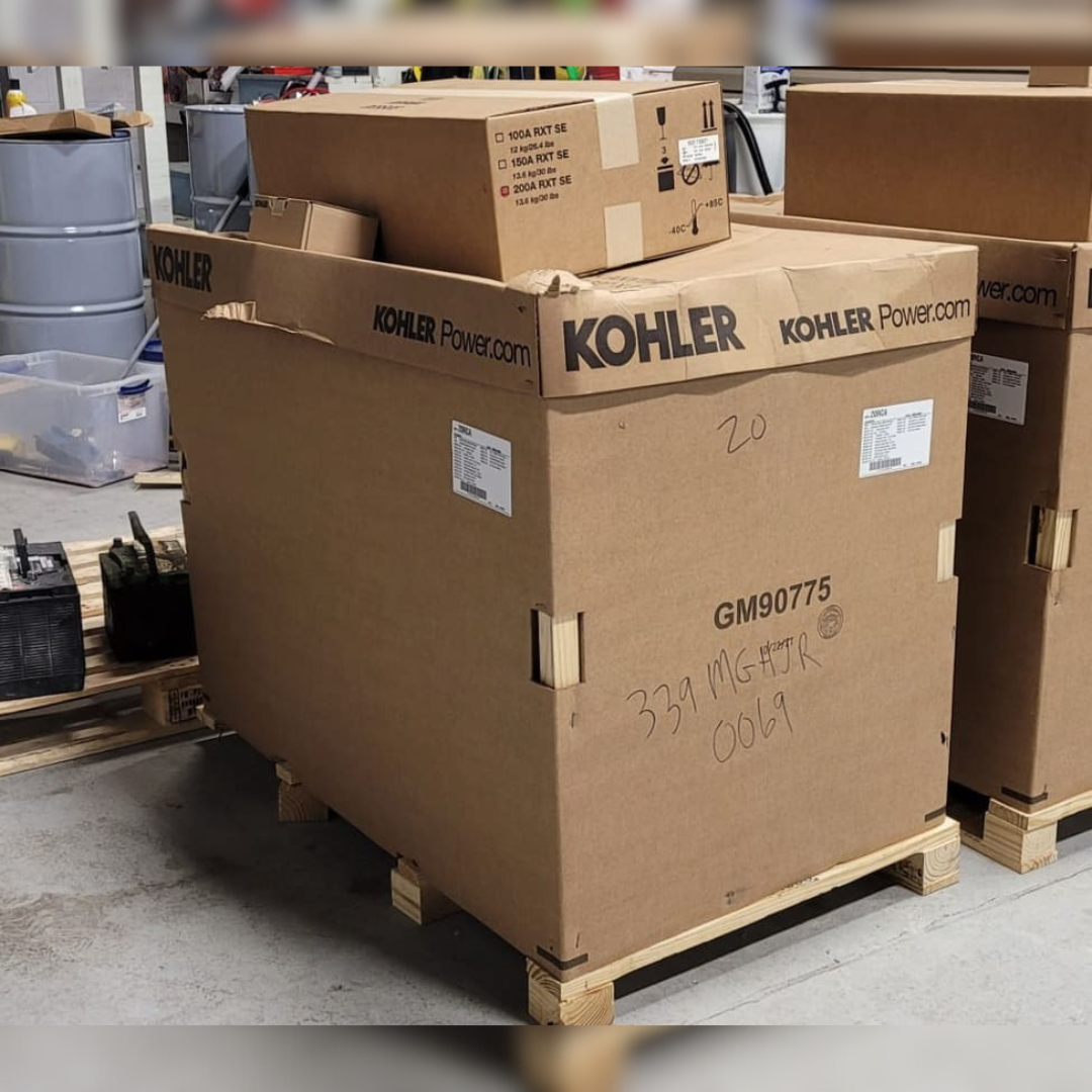 New 20 kW Kohler 20RCA Residential Natural Gas Generator side view box