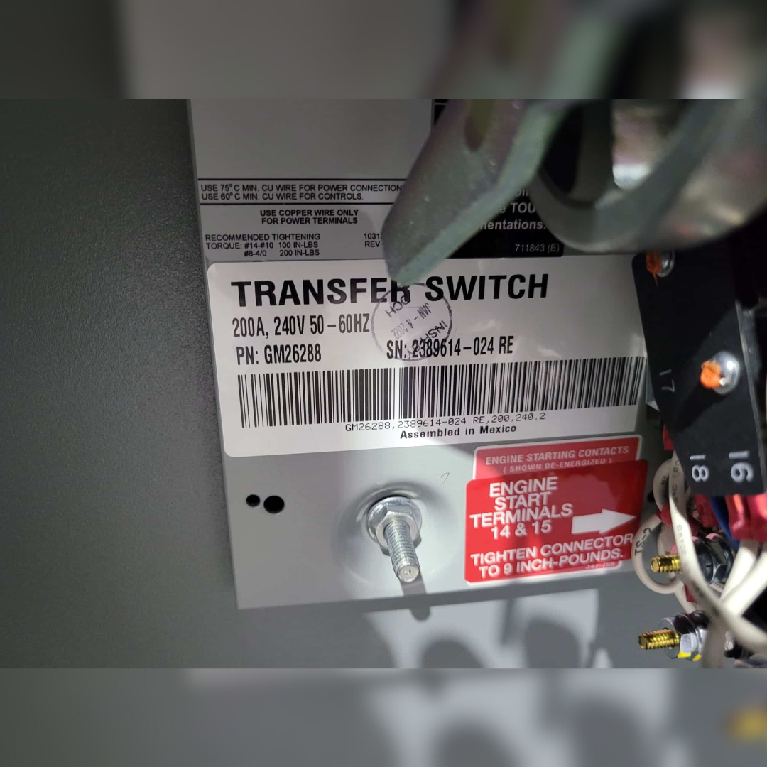 New 200 Amp Kohler KSS-AFNC-0200S Automatic Transfer Switch sticker