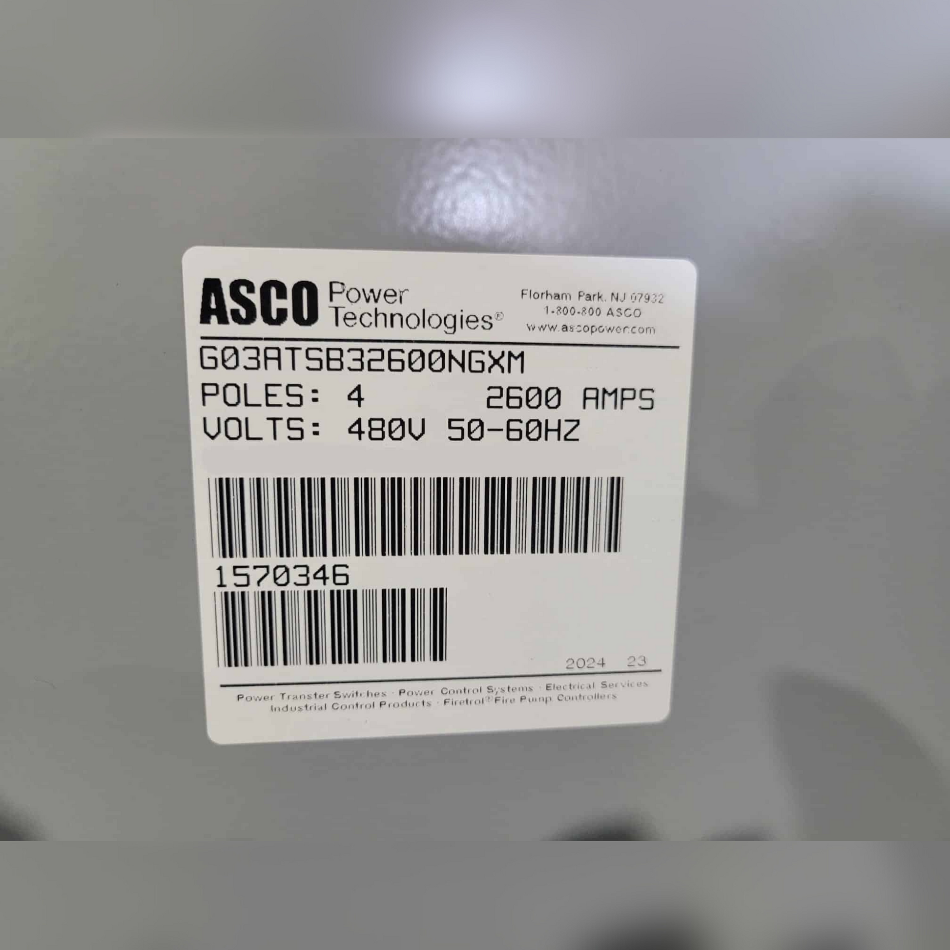 New 2600 Amp ASCO 300 Series G03ATSB32600NGXM Automatic Transfer Switch Sticker