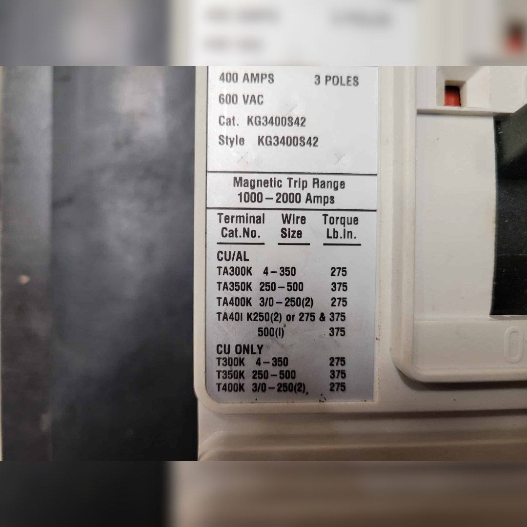 New 400 Amp EATON KG3400S42 Series C Circuit Breaker details