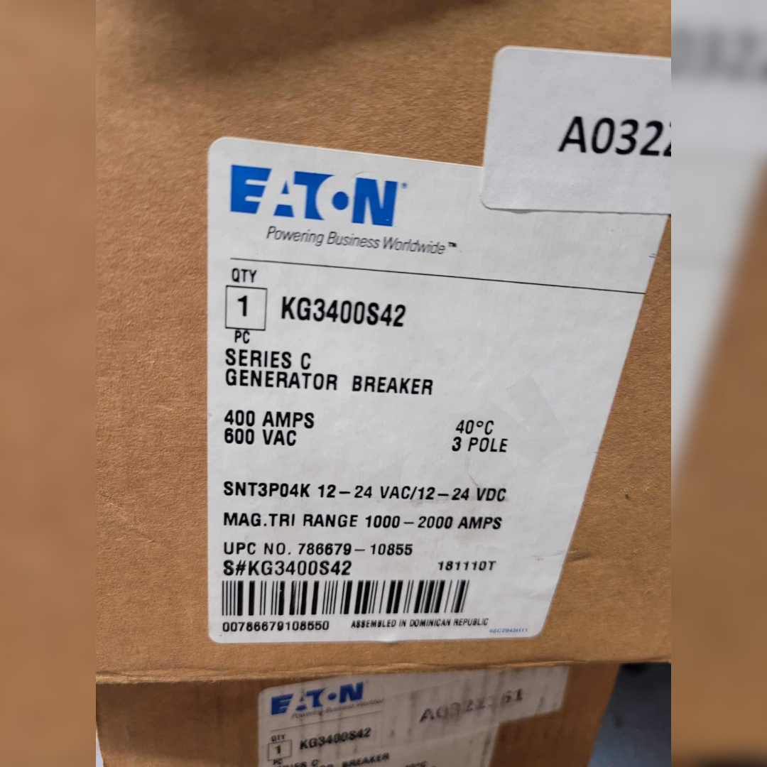New 400 Amp EATON KG3400S42 Series C Circuit Breaker sticker