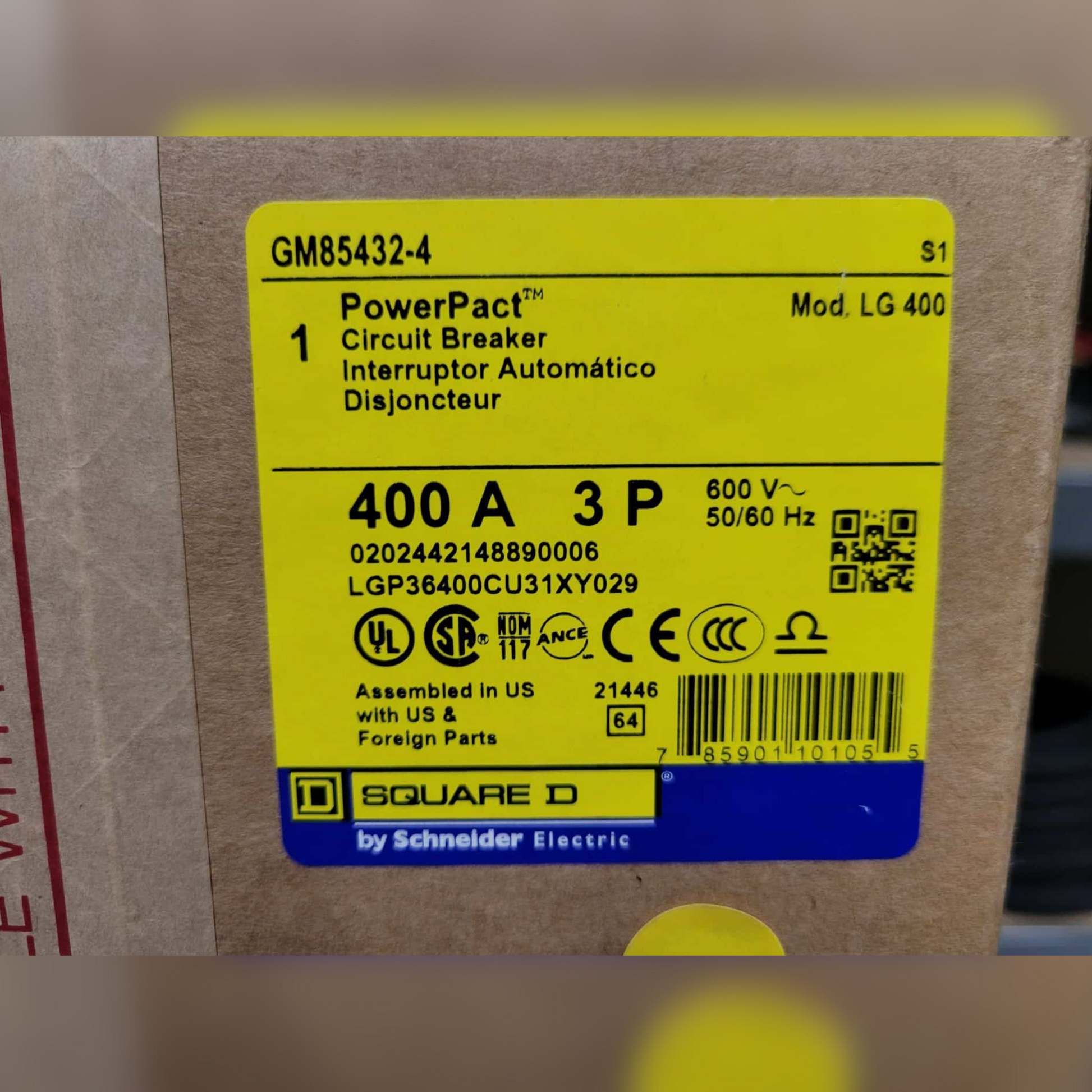 New 400 Amp Square D LGP36400CU31XY029 Breaker Box Sticker