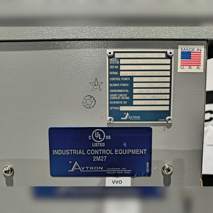 Used 100 kW Avtron LPH100/D34963 Portable Resistive Load Bank Stickers and Specifications