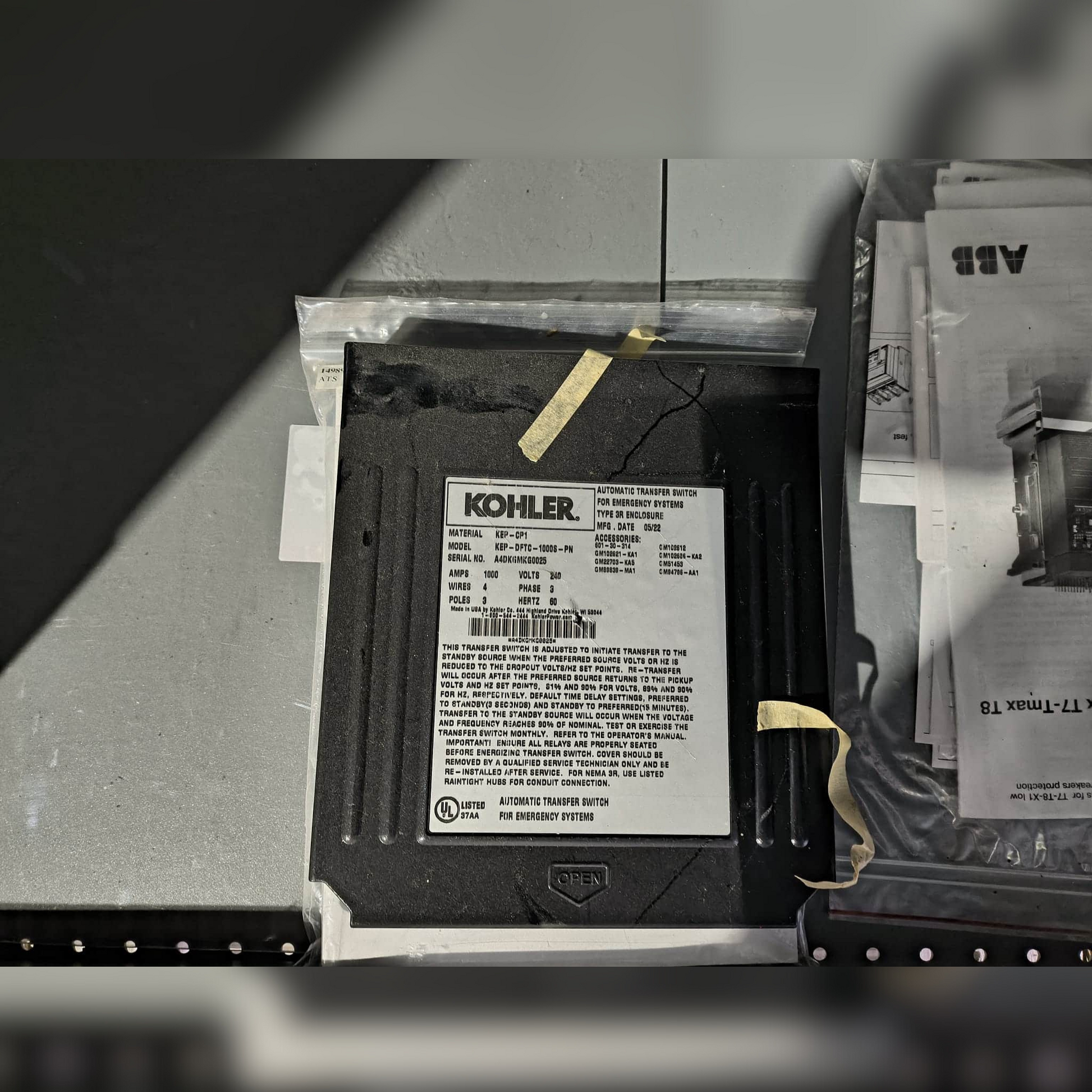 Used 1000 Amp Kohler KEP-DFTC-1000S-PN Service Entrance Rated Automatic Transfer Switch Part