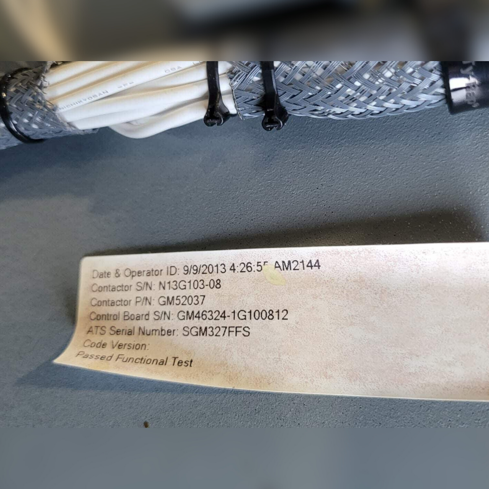 Used 1000 Amp Kohler KSS-DCTA-1000S Automatic Transfer Switch Label