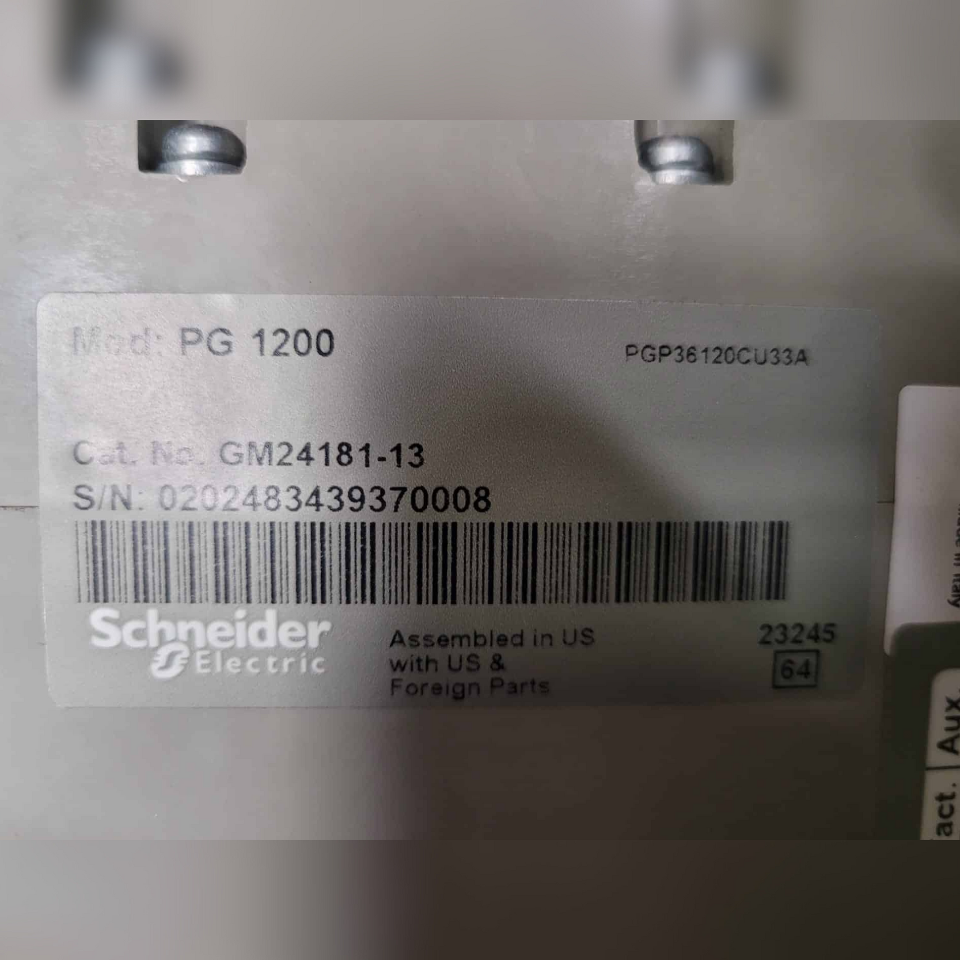 Used 1200 Amp Square D PGP36120CU33A LSI Breaker Sticker and Barcode