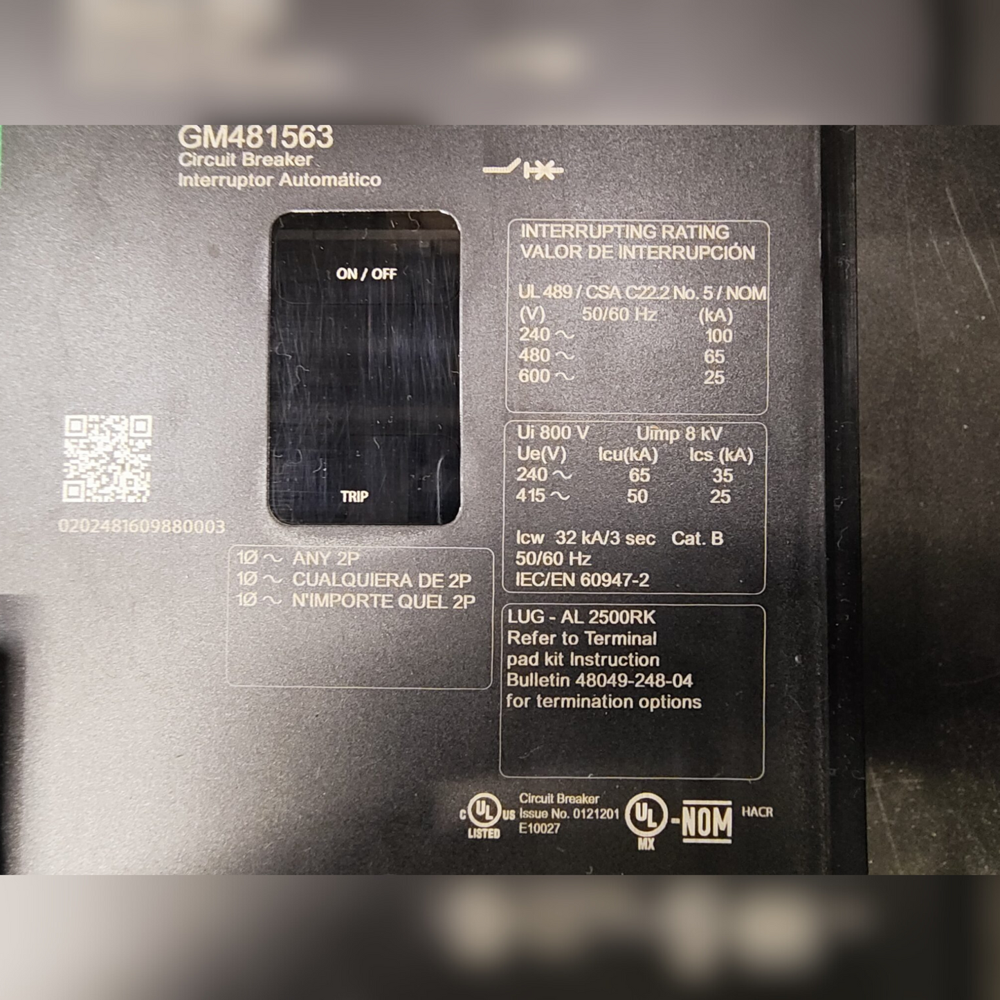 Used 1600 Amp Square D RJF36160 LSI Breaker Labels