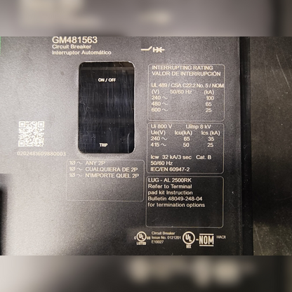 Used 1600 Amp Square D RJF36160 LSI Breaker Labels