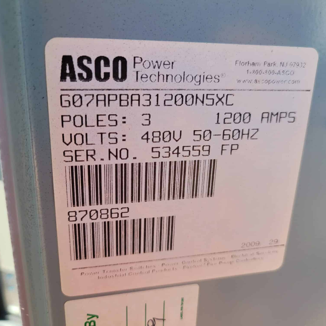 Used 200 amp ASCO G07APBA31200N5XC Automatic Transfer Switch