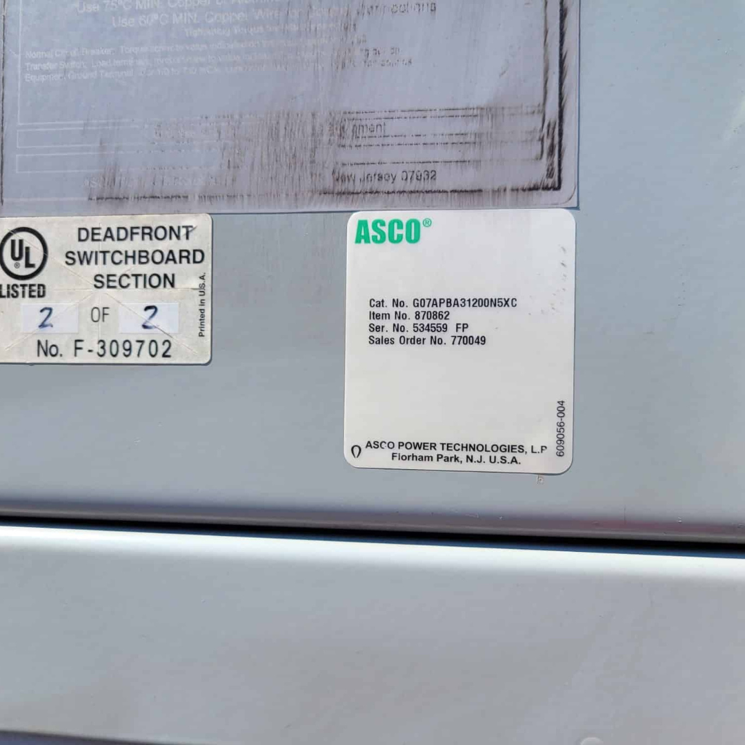 Used 200 amp ASCO G07APBA31200N5XC Automatic Transfer Switch