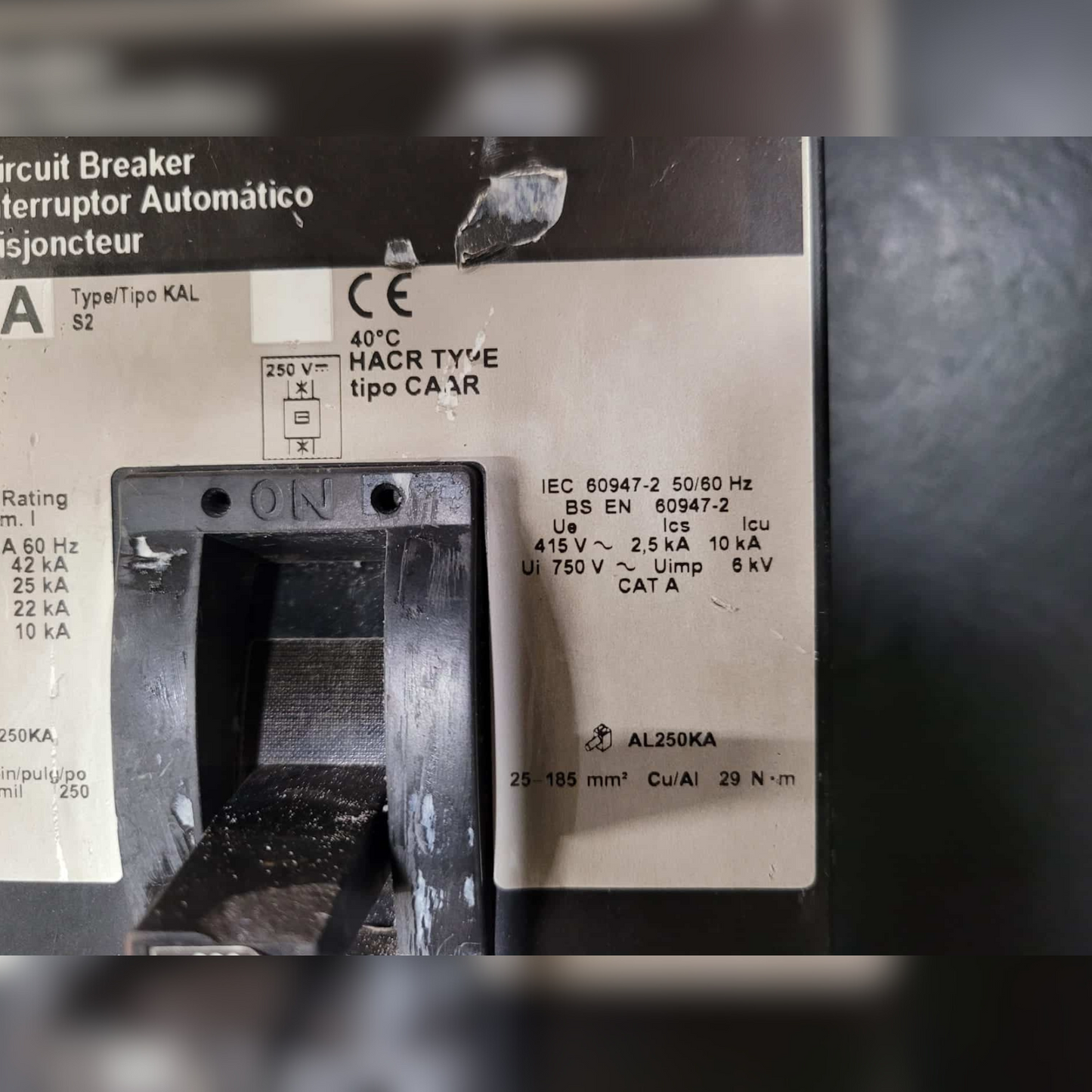 Used 200 Amp Square D KAP36200 Breaker details and switch