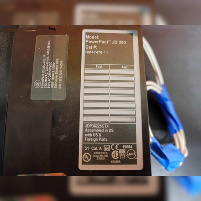 Used 225 Amp Square D JDP36225CTX Breaker sticker