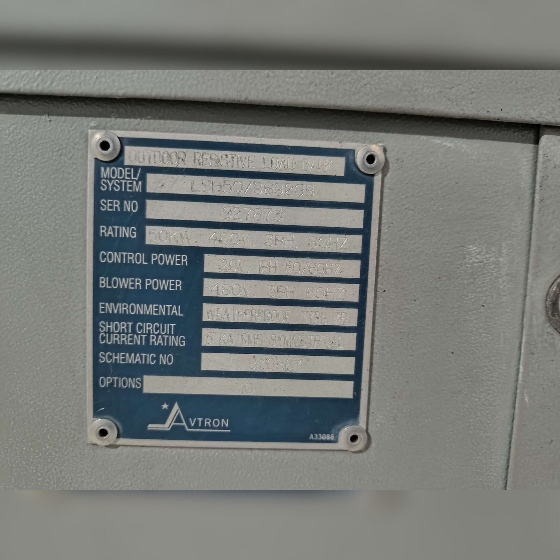 Used 50 kW Avtron LSH50 Outdoor Resistive Load Bank Specifications