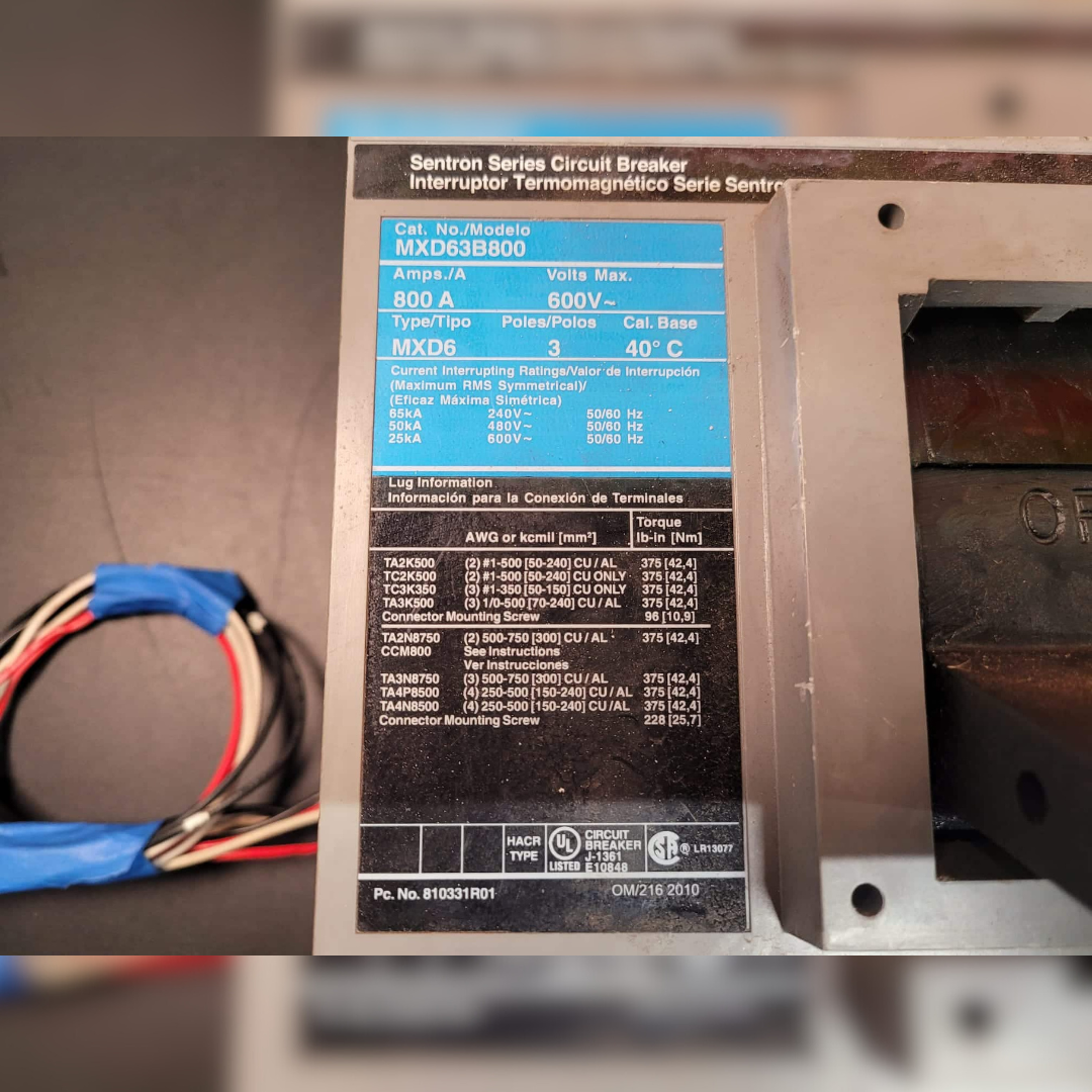 Used 800 Amp Siemens MXD63B800 Breaker details