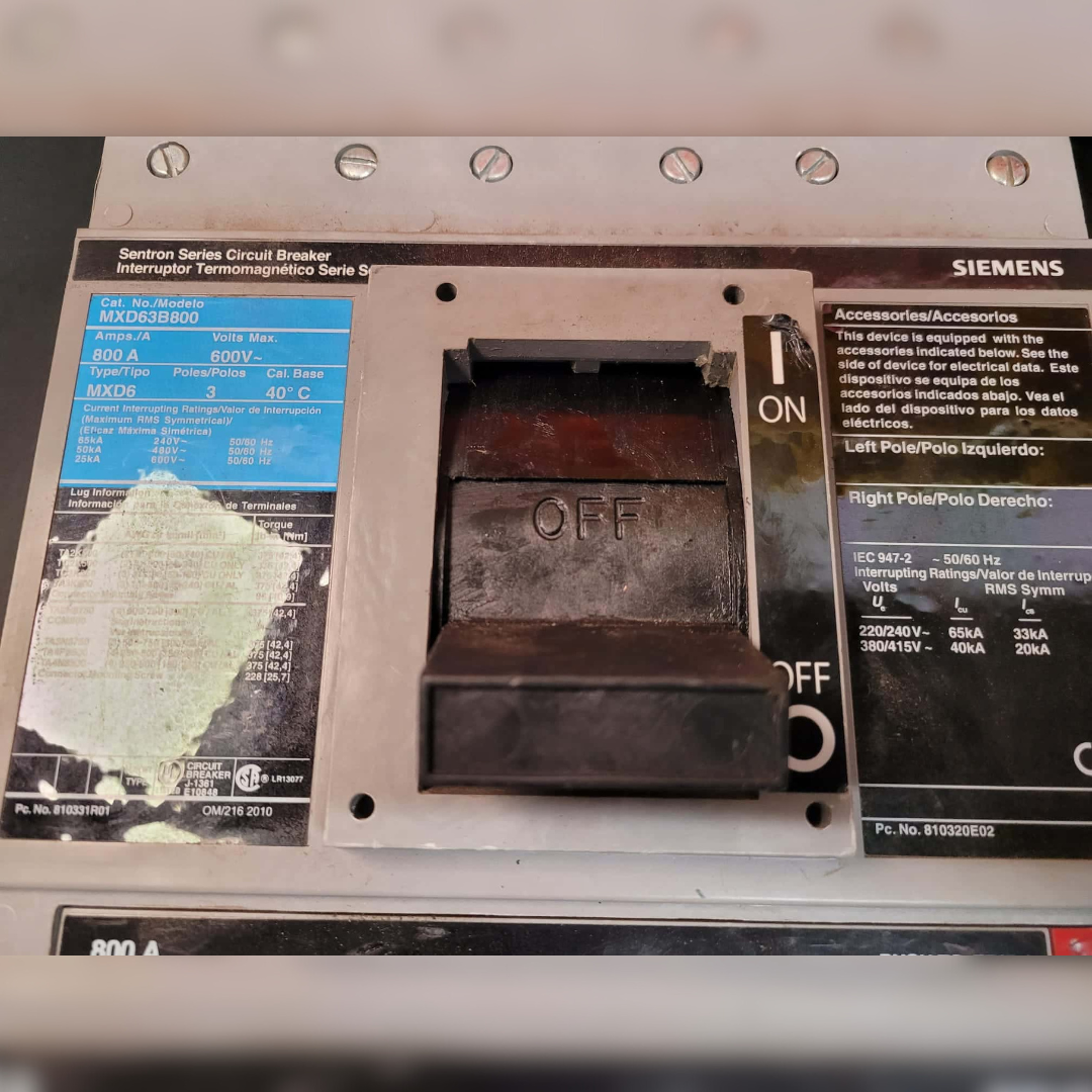 Used 800 Amp Siemens MXD63B800 Breaker front view