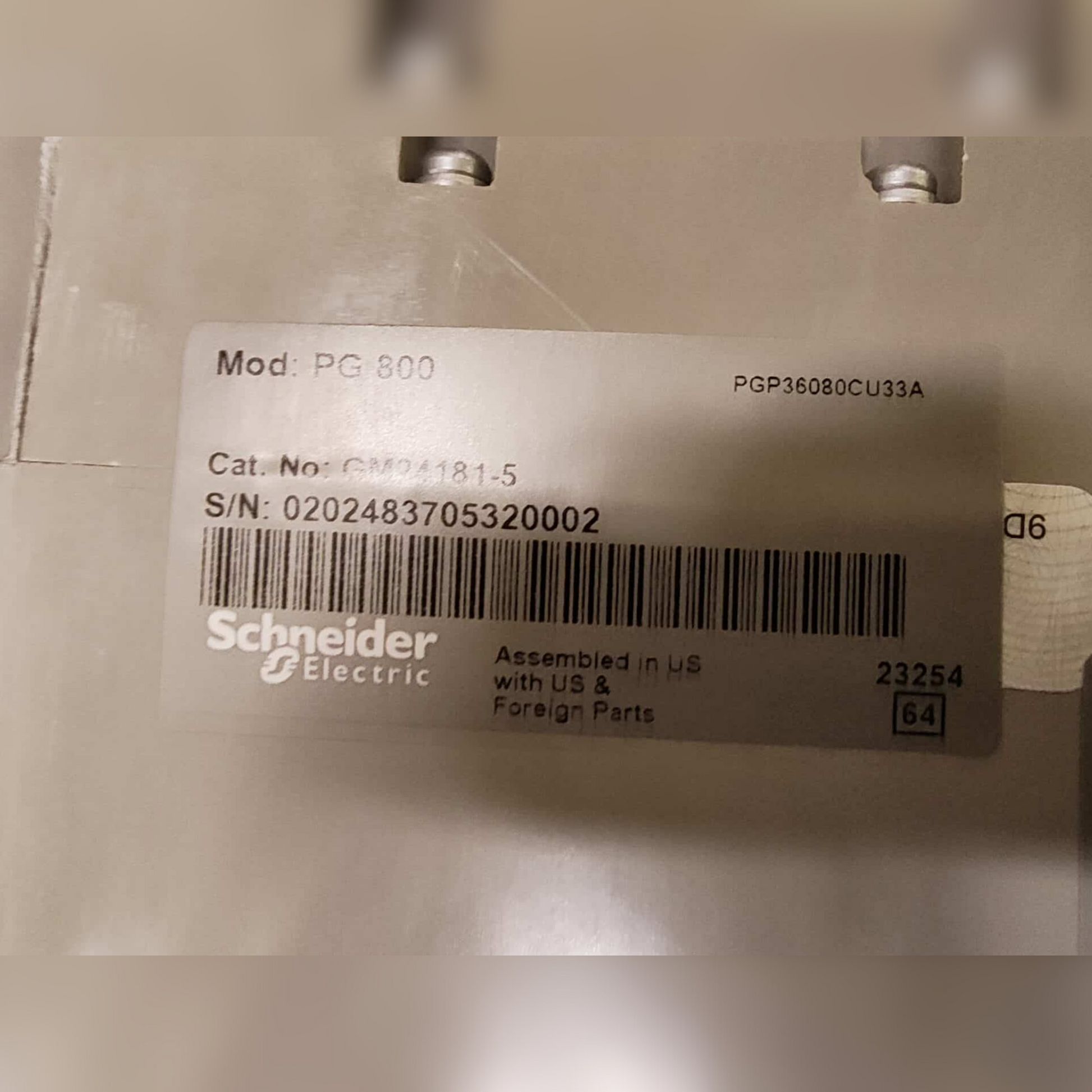 Used 800 Amp Square D PG 800 Breaker Barcode Sticker